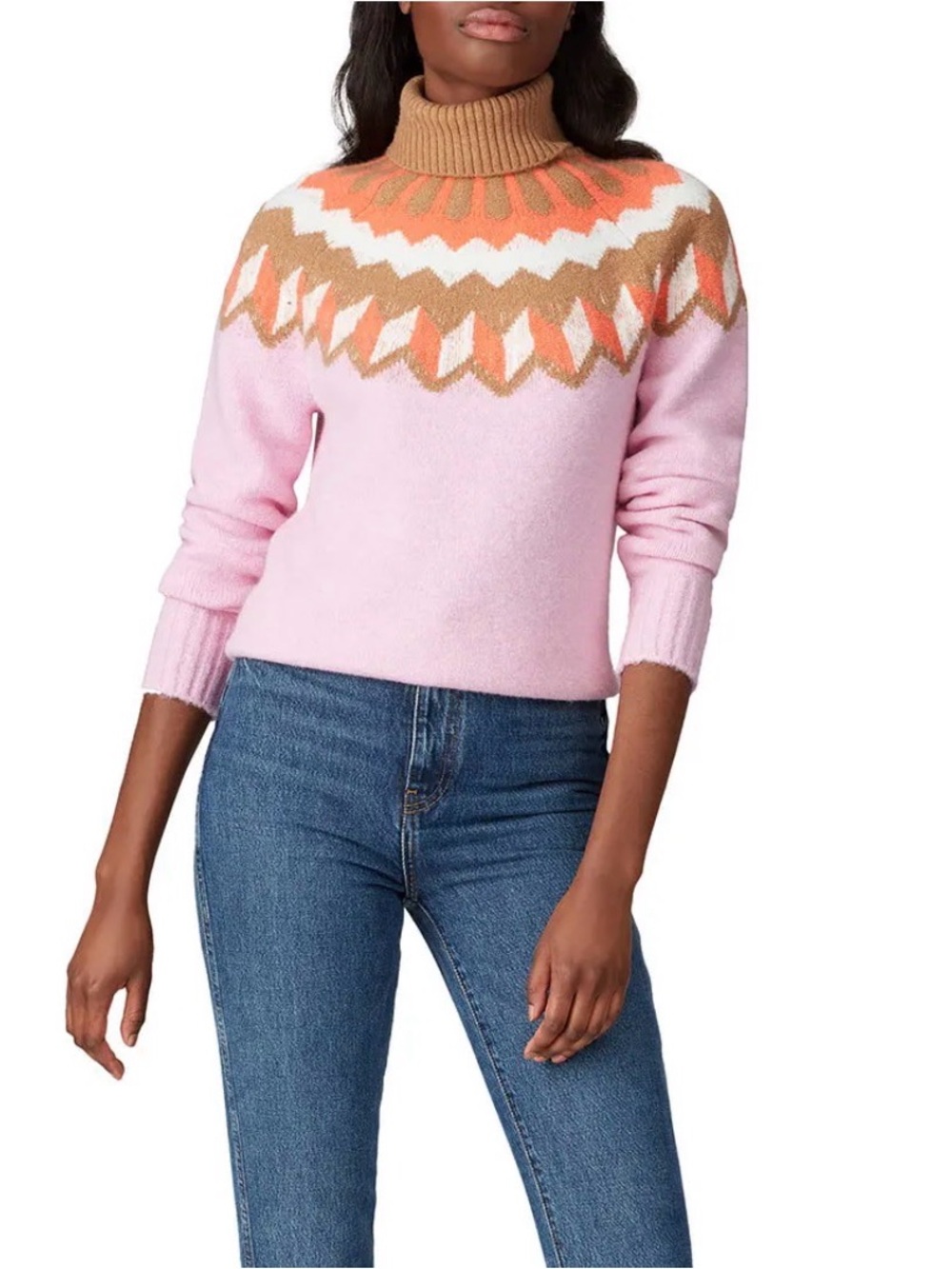 J. Crew Pink Supersoft Fair Isle Wool Alpaca Blend Turtleneck Sweater Small